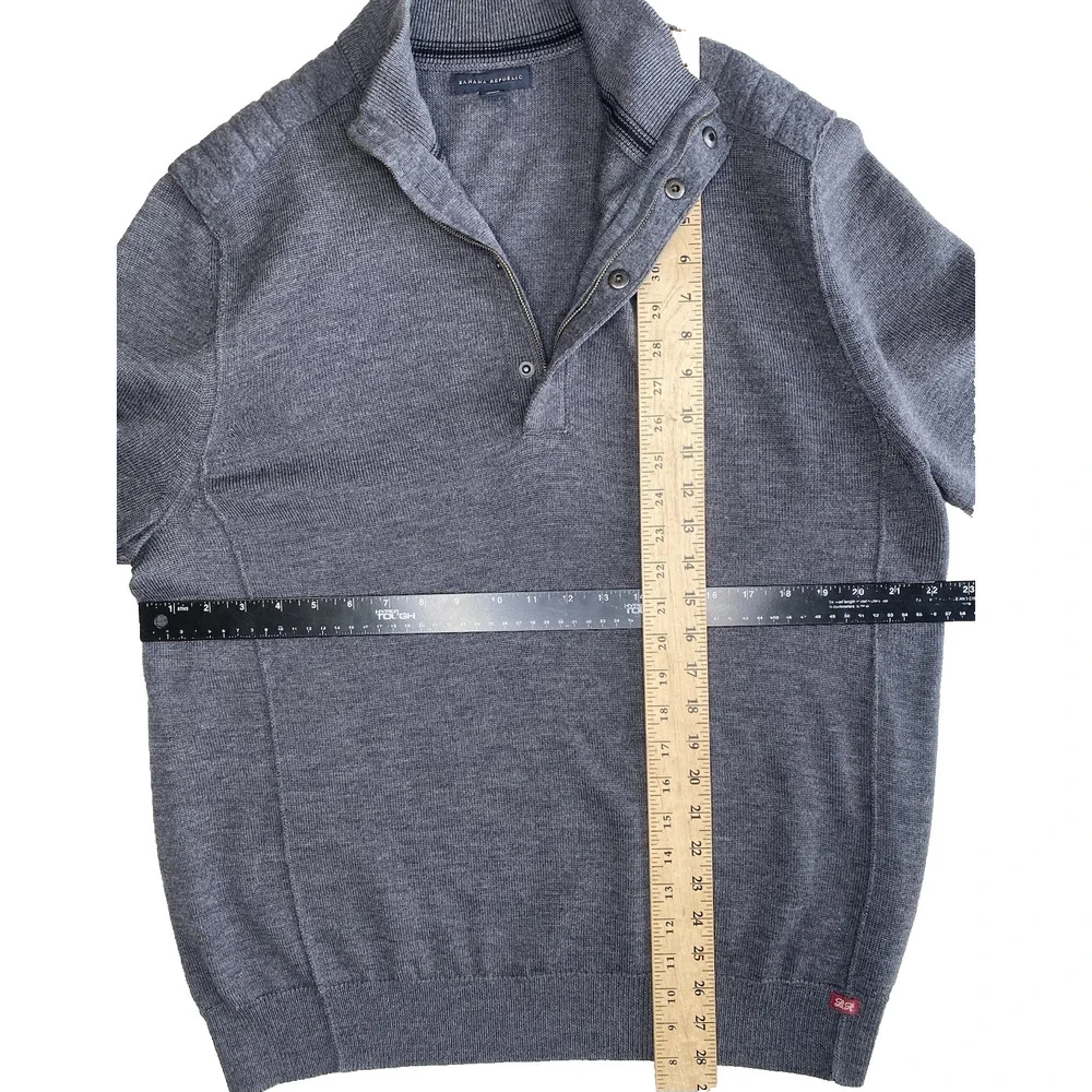 Banana Republic Sweater Mens XL Y2K Mock Neck Snap Buttons 100% Wool Pullover